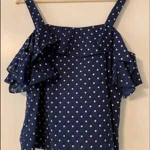 J Crew Navy Polka Dot Off Shoulder Blouse